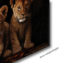 Glasschilderij - Exclusive - Liggend - Leeuwenfamilie 2 Welpen Sky