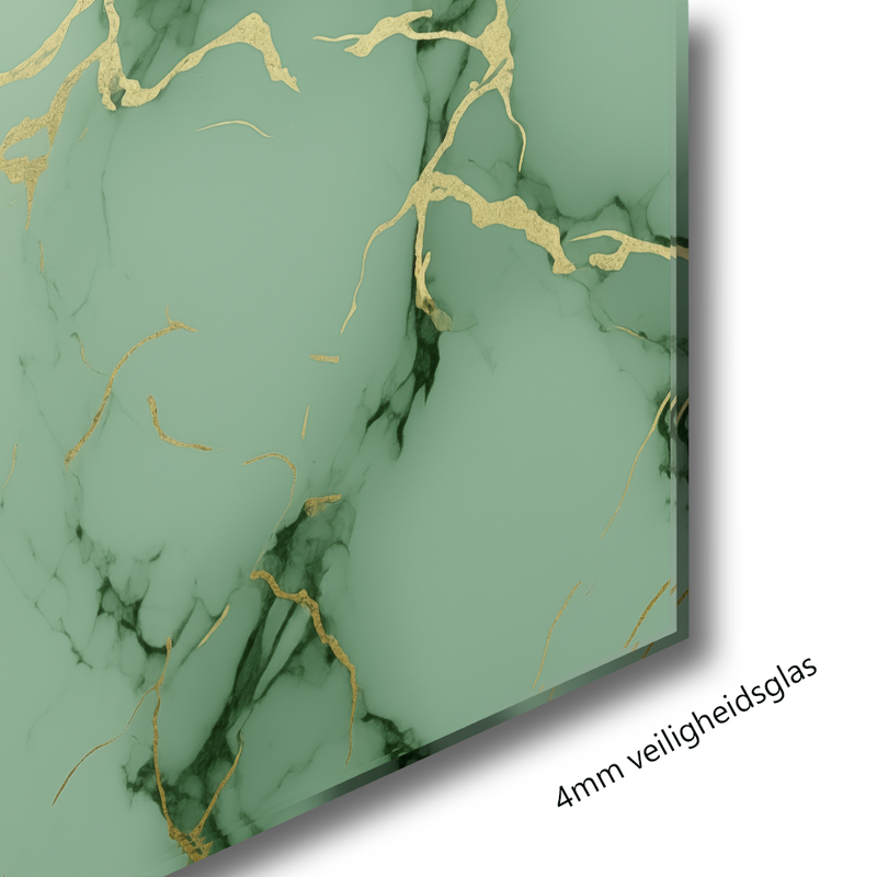 Glasschilderij - Exclusive - Liggend - Marmer Groen Goud