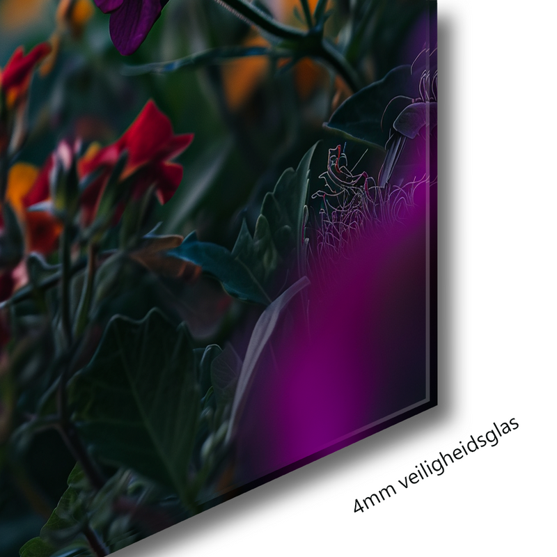 Glasschilderij - Exclusive - Liggend - Viooltjes Bloemen, Geel Paars