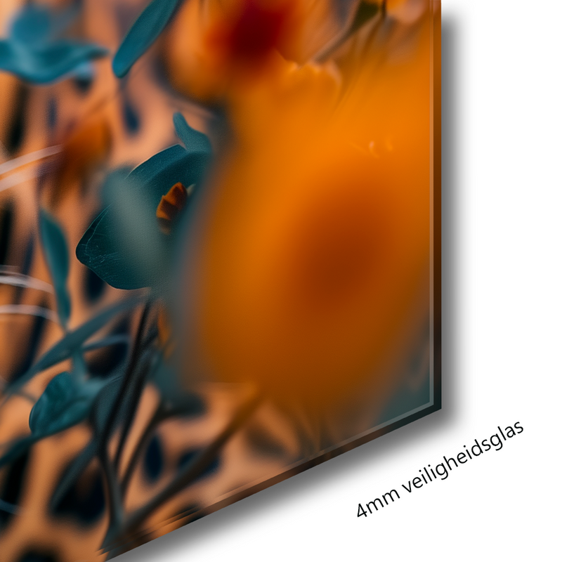 Glasschilderij - Exclusive - Liggend - Panter met Bloemen Sara
