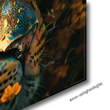 Glasschilderij - Exclusive - Liggend - Luipaard Wildbloemen