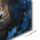 Glasschilderij - Exclusive - Liggend - Leeuwen Liefde Blauwe Bloemen