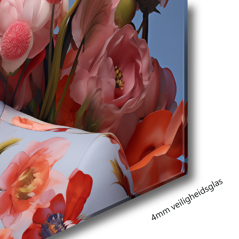 Glasschilderij - Exclusive - Liggend - Bloeiende Rode Rozen