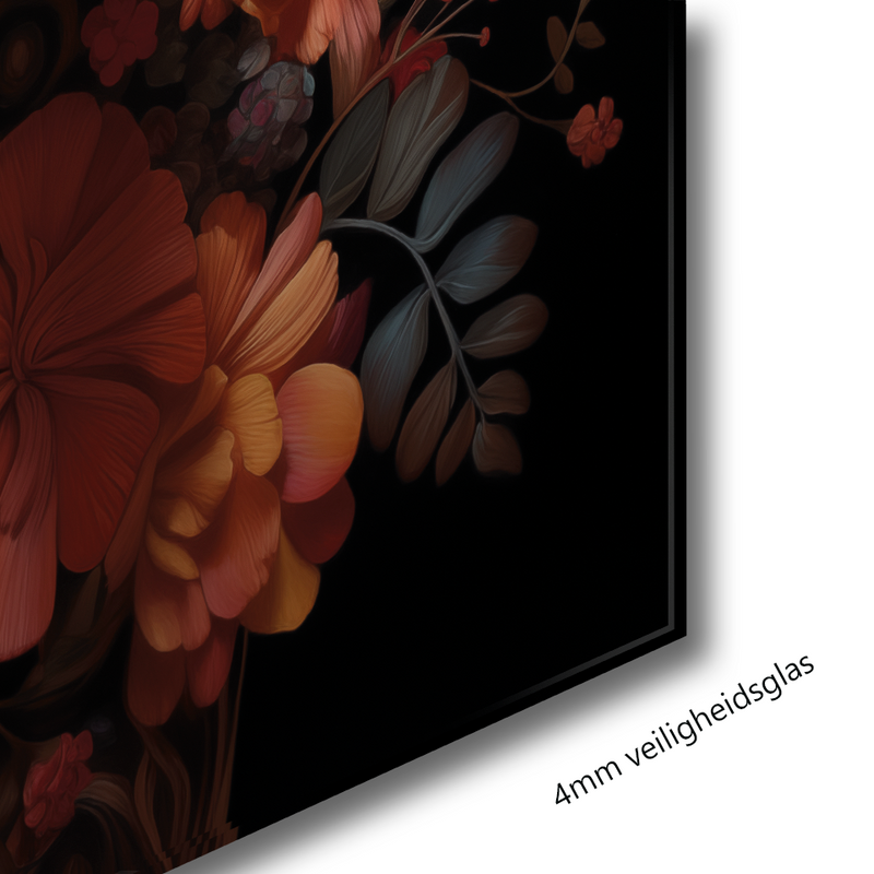 Glasschilderij - Exclusive - Staand - Giraf met Bloemen