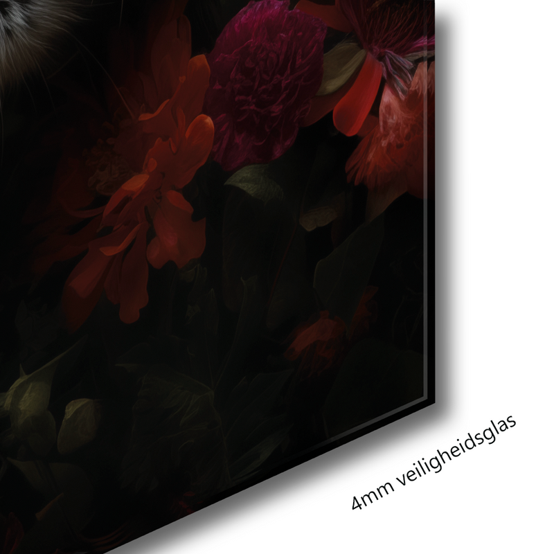 Glasschilderij - Exclusive - Staand - Panter met Bloemen Evi