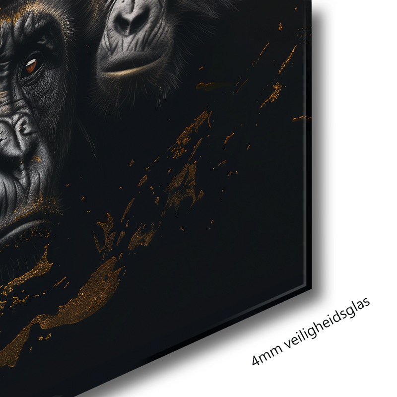 Glasschilderij - Exclusive - Staand - Gorillafamilie - Gouden Eeuw Serie