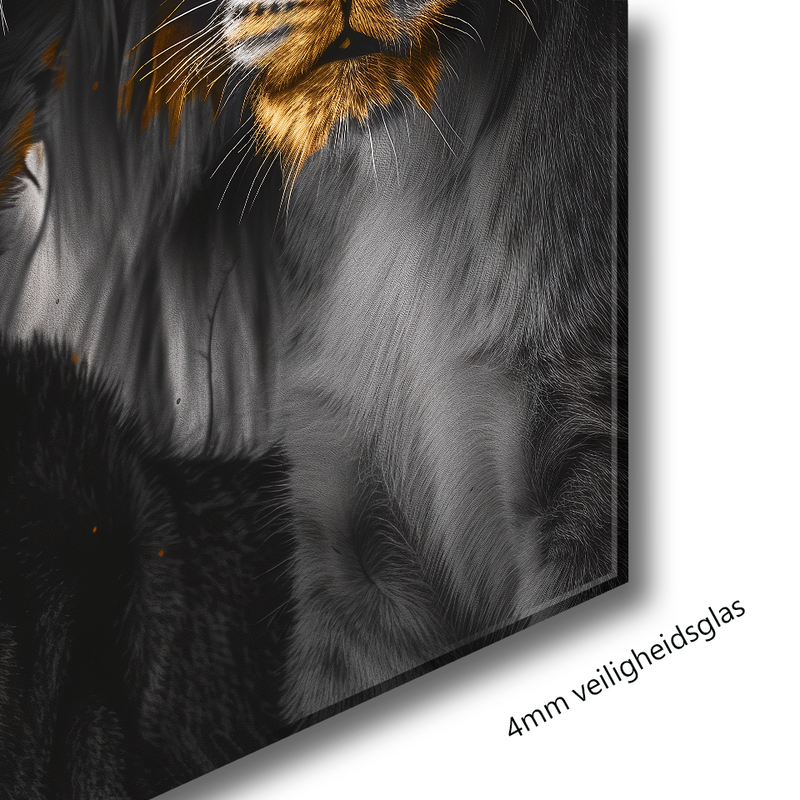 Glasschilderij - Exclusive - Staand - Leeuwenfamilie Moeder en 2 Welpjes Leeuwenhart - Gouden Eeuw Serie