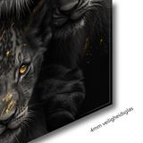 Glasschilderij - Exclusive - Staand - Leeuwenfamilie Moeder 3 Welpen Victoria - Gouden Eeuw Serie