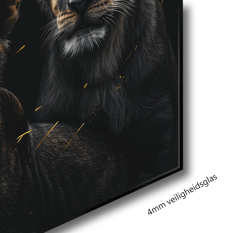 Glasschilderij - Exclusive - Staand - Leeuwenfamilie 2 Welpjes, Riley - Gouden Eeuw Serie