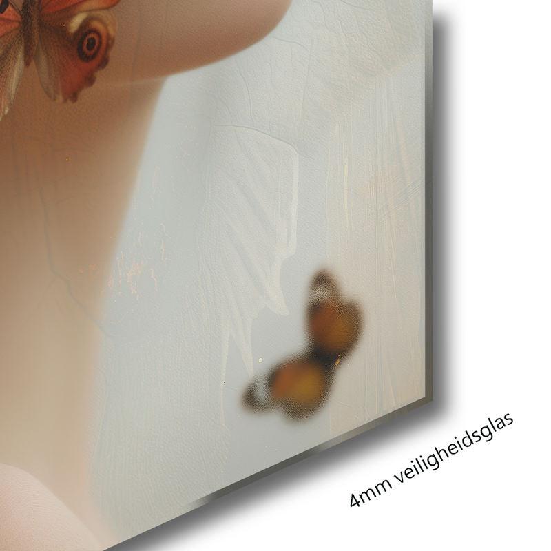 Glasschilderij - Exclusive - Staand - Vrouw met Vlinders Aubrey