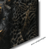 Glasschilderij - Exclusive - Staand - Panterfamilie 3 Welpen, Waakzaam - Gouden Eeuw Serie