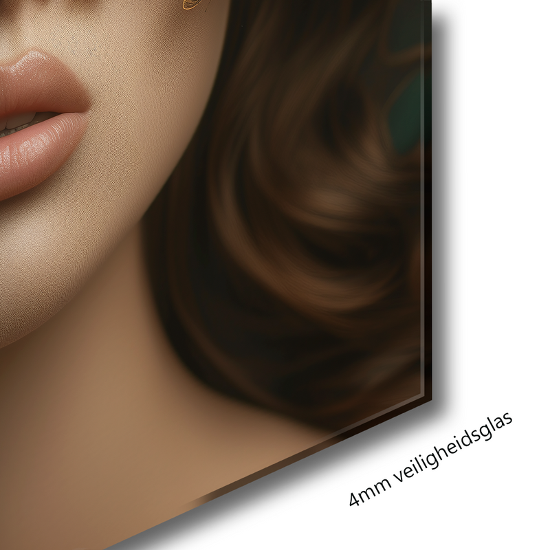 Glasschilderij - Exclusive - Staand - Vrouw met Vlinders Palmen