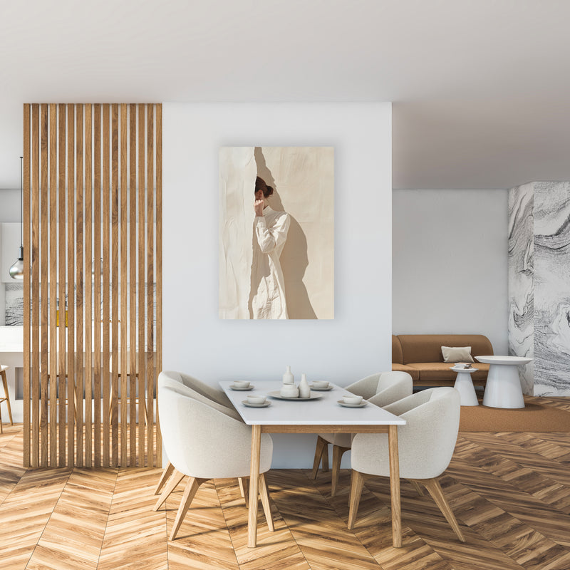 Glasschilderij - Exclusive - Staand - Wit op Wit (Japandi Stijl)