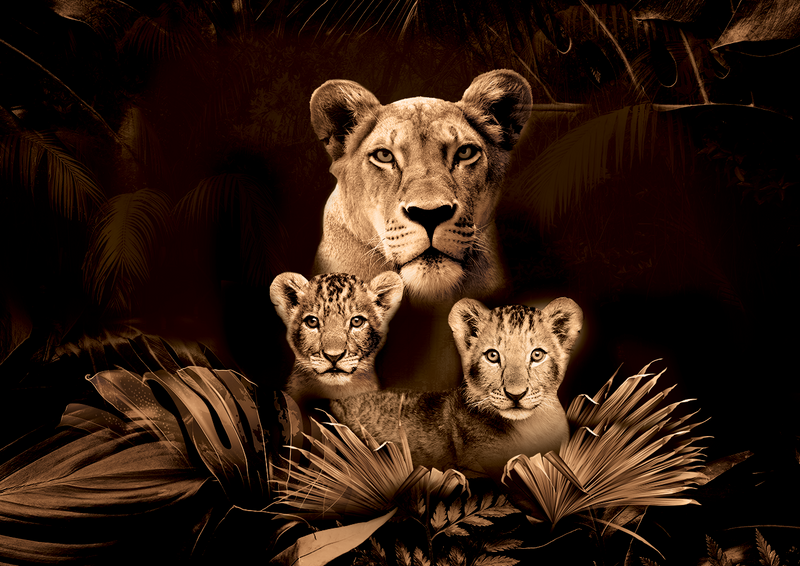 Glasschilderij - 150x100 / 120x80cm - Exclusive - Dieren - Lynn Leeuwen Familie Welpjes - 1, 2, 3, 4, 5 Welpen
