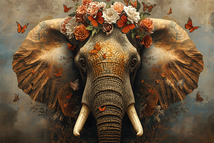 Glas schilderij mixed elephant