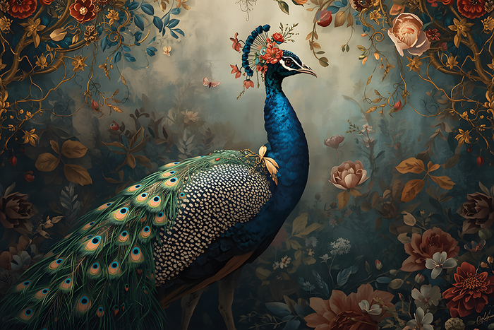 Glas schilderij elegant peacock