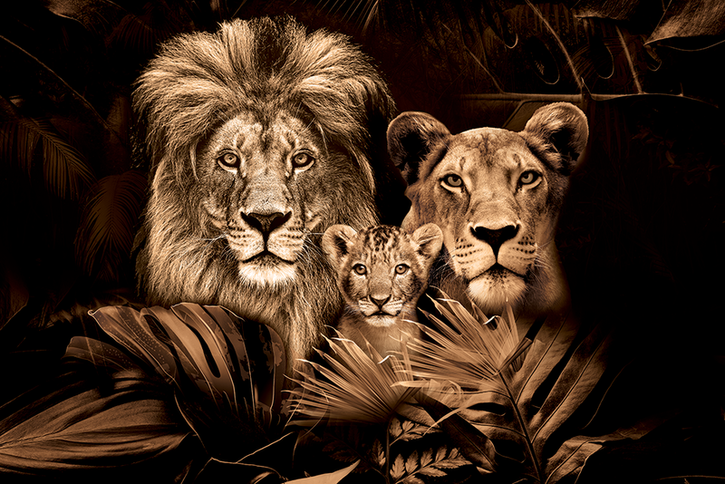 Glasschilderij - 150x100 / 120x80cm - Exclusive - Dieren - Lynn Leeuwen Familie Welpjes - 1, 2, 3, 4, 5 Welpen