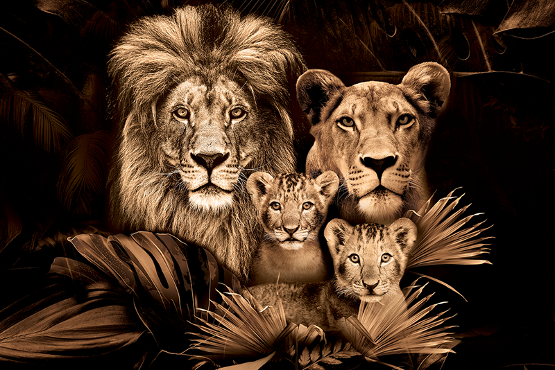 Glasschilderij - 150x100 / 120x80cm - Exclusive - Dieren - Lynn Leeuwen Familie Welpjes - 1, 2, 3, 4, 5 Welpen