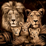 Glasschilderij - 150x100 / 120x80cm - Exclusive - Dieren - Lynn Leeuwen Familie Welpjes - 1, 2, 3, 4, 5 Welpen