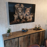 Glasschilderij - 150x100 / 120x80cm - Exclusive - Dieren - Lynn Leeuwen Familie Welpjes - 1, 2, 3, 4, 5 Welpen