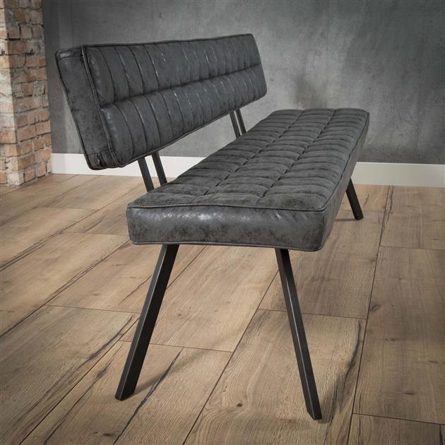 Modera - Eetkamerbank 150 cm voorzien van kruisstiksel en een open rug. - Wax PU zwart