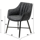 Modera - Eetkamerfauteuil striped zwart geschuurd RVS poten. VPE2 - Wax PU zwart - set van: 2