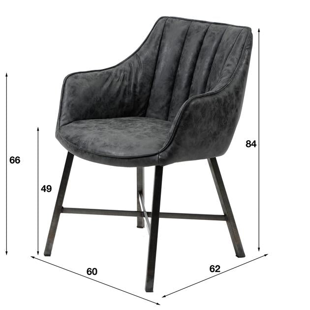 Modera - Eetkamerfauteuil striped zwart geschuurd RVS poten. VPE2 - Wax PU zwart - set van: 2 meubelboutique.nl