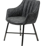 Modera - Eetkamerfauteuil striped zwart geschuurd RVS poten. VPE2 - Wax PU zwart - set van: 2