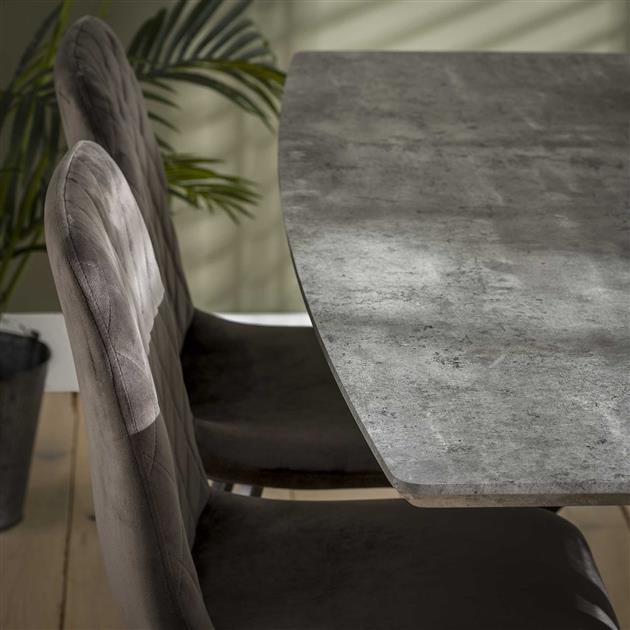 Modera - Eetkamertafel 160 ovaal blad zwart gepoedercoat frame - 3D betonlook grijs meubelboutique.nl