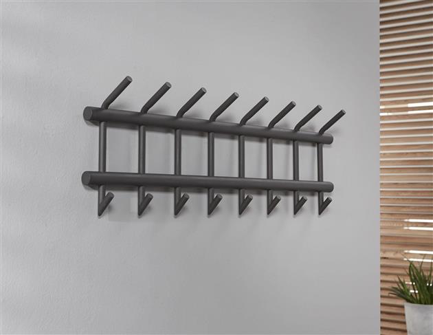 Modera - Garderobe met 8 haken uitgevoerd in ronde buis - Donkergrijs Mat