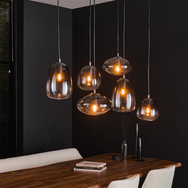 Modera - Hanglamp 3+3 mix glass shaded - Artic zwart