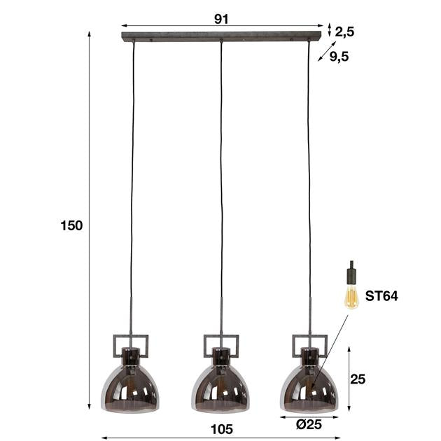 Modera - Hanglamp 3L industry chromed glass - Oud zilver meubelboutique.nl