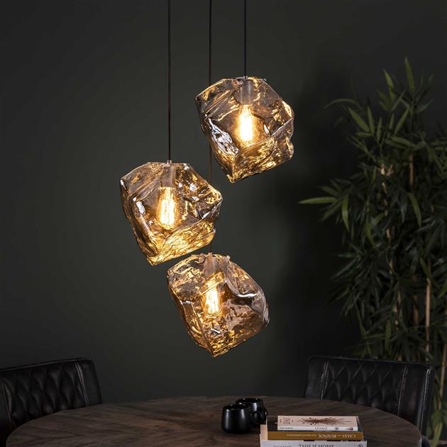 Modera - Hanglamp 3L rock chromed getrapt - Chromed glas meubelboutique.nl