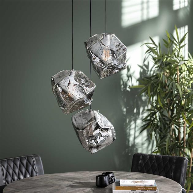 Modera - Hanglamp 3L rock chromed getrapt - Chromed glas