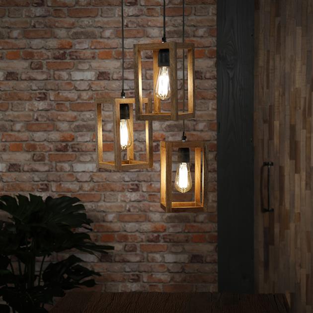 Modera - Hanglamp 3x houten frame getrapt - Massief mango naturel meubelboutique.nl