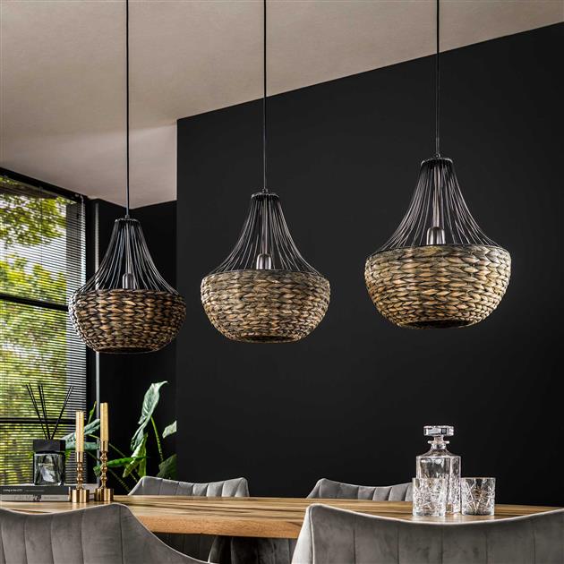 Modera - Hanglamp 3x kegel waterhyacint - Zwart nikkel meubelboutique.nl