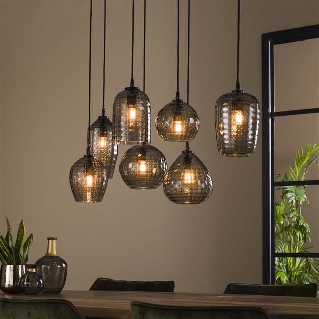 Modera - Hanglamp 4+3 hexagon mix - Smoke grey glas