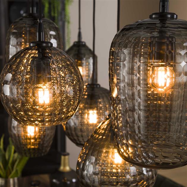 Modera - Hanglamp 4+3 hexagon mix - Smoke grey glas