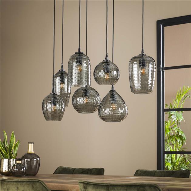 Modera - Hanglamp 4+3 hexagon mix - Smoke grey glas