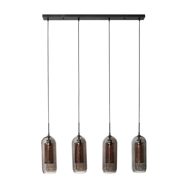 Modera - Hanglamp 4L smoke glas-geperforeerd staal - Artic zwart