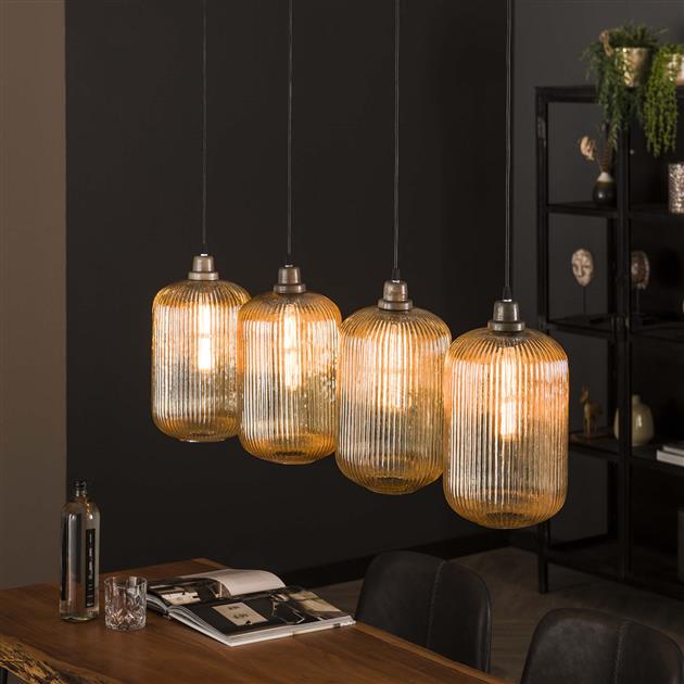 Modera - Hanglamp 4L stripe cilinder - Amberkleurig glas meubelboutique.nl