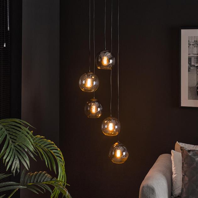 Modera - Hanglamp 5L getrapt bubbles bicolore - Artic zwart meubelboutique.nl