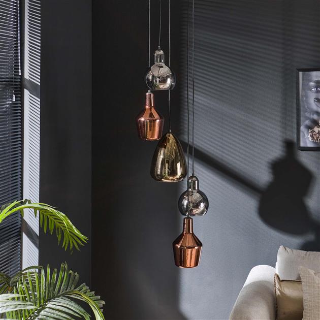 Modera - Hanglamp 5L getrapt mix glass tricolore - Artic zwart