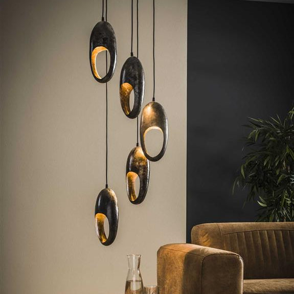 Modera - Hanglamp 5L open oog getrapt - Oud zilver