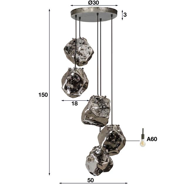 Modera - Hanglamp 5L rock getrapt - Chromed glas meubelboutique.nl