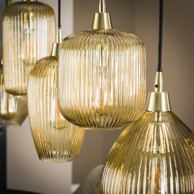 Modera - Hanglamp 5L stripe glass mix - Amberkleurig glas