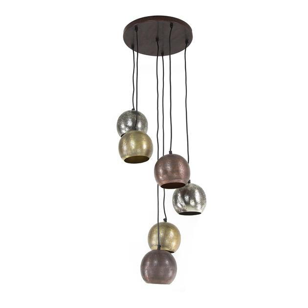 Modera - Hanglamp 6x bol getrapt metal print - Mat nikkel mix color meubelboutique.nl