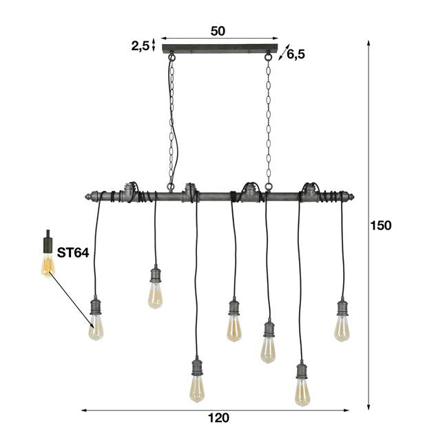 Modera - Hanglamp 7L industrial tube wikkel - Oud zilver meubelboutique.nl