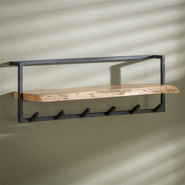 Modera - Kapstok edge shelve 6 haken - Massief acacia naturel