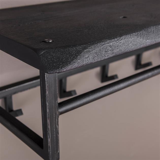 Modera - Kapstok yucon 6 haken hoedenplank - Massief acacia zwart
